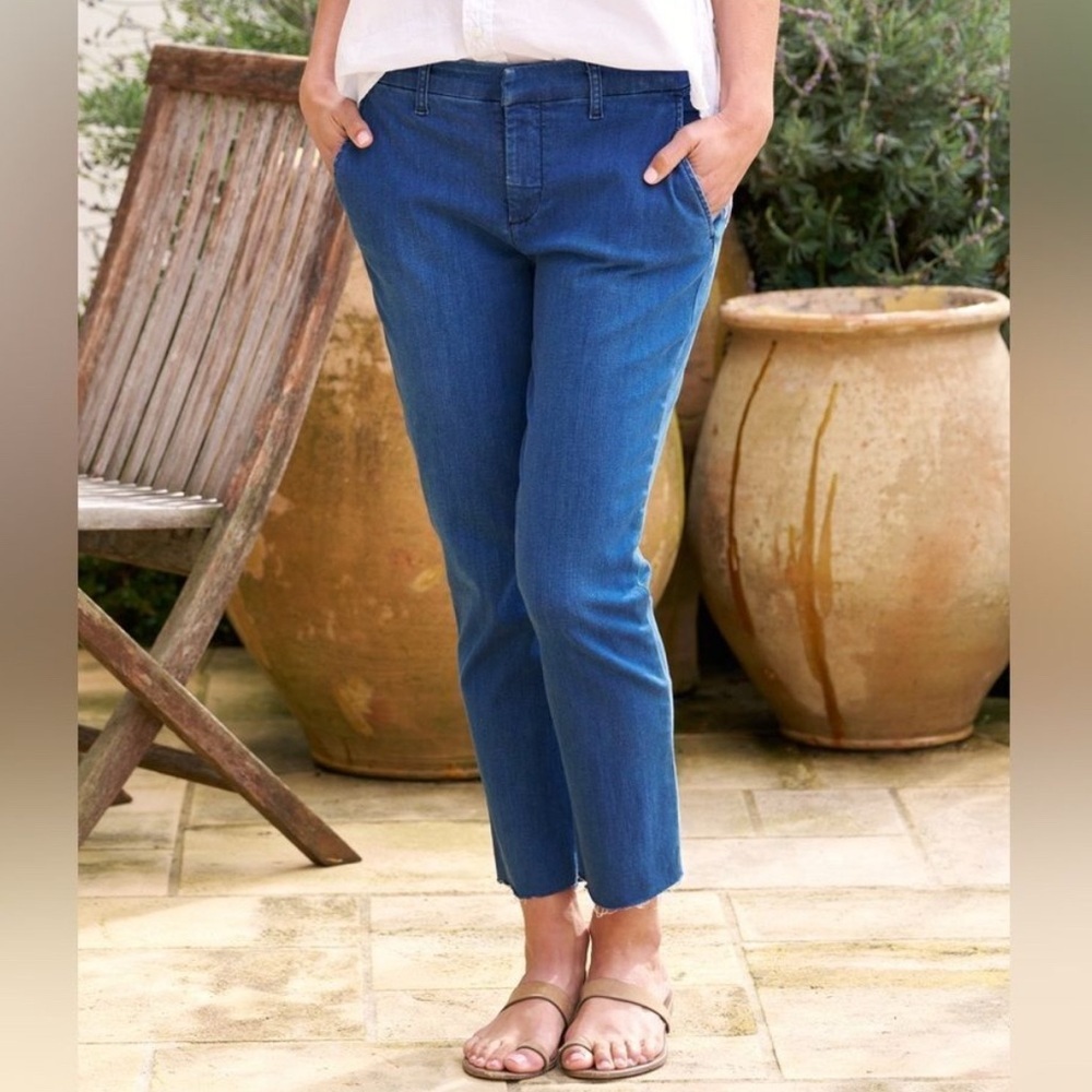FRANK & EILEEN Blue Denim WICKLOW Italian chino straight Leg Raw Hem jeans SZ 2